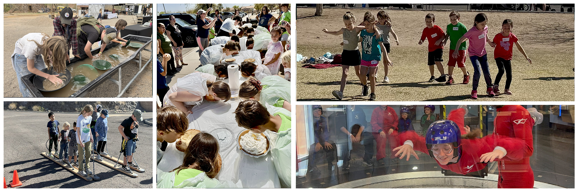 A collage of photos of kids doing various field and learning activities as part of WVHF.